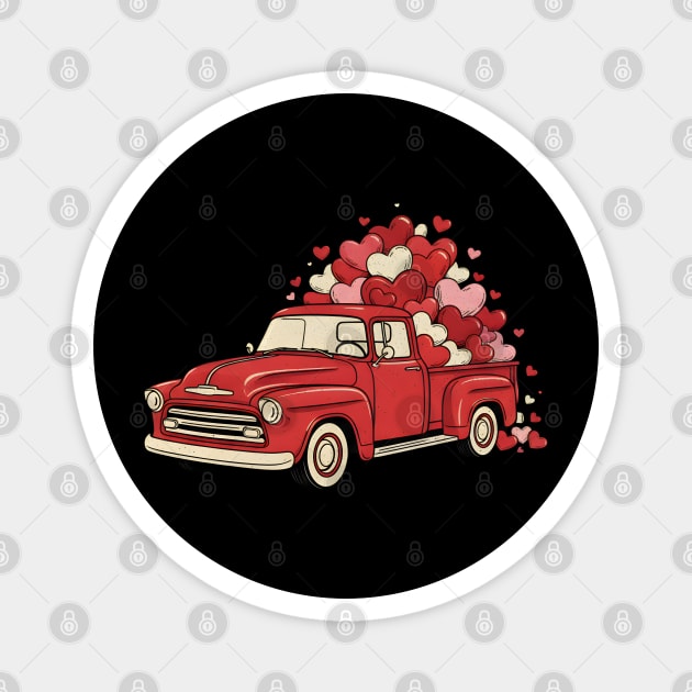 Love Hearts Vintage Truck Magnet by Creatifly Graphic Tees